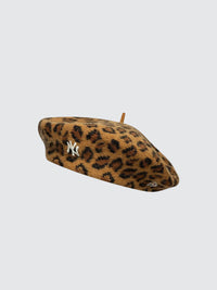 Wool Beret New York Yankees Leopard Beige