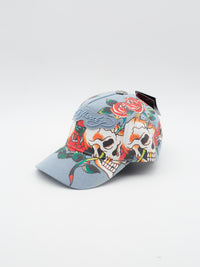 Skull Rose Denim Dad Hat